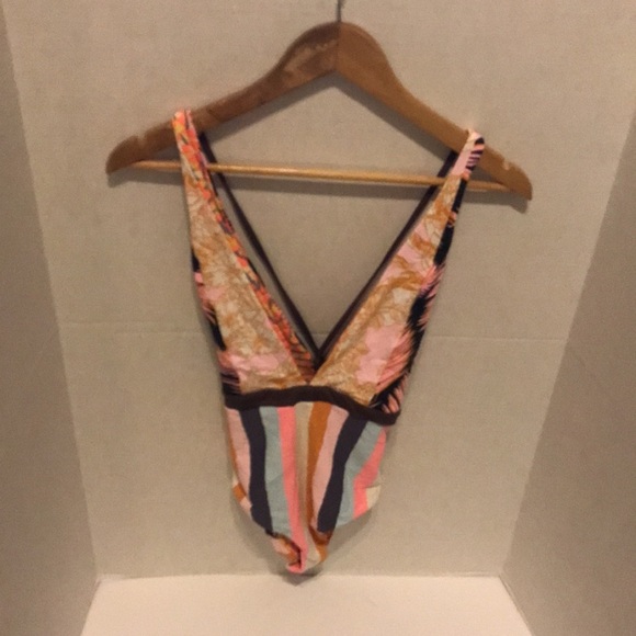Maaji Orange and Purple Jungle Plunge One Piece Swimsuit Size L - Picture 4 of 11
